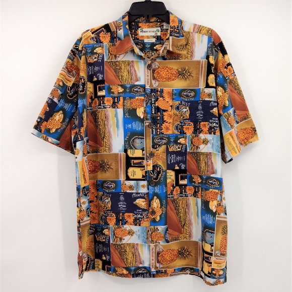 ROBERT STOCK Shirt Men's L Pineapple Aloha Button‎ Hawaiian Pocket Short Sleeve - Picture 1 of 12